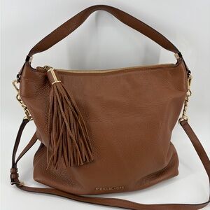 Michael Kors Weston Luggage Brown Gold Leather Large Top Zip Shoulder Bag